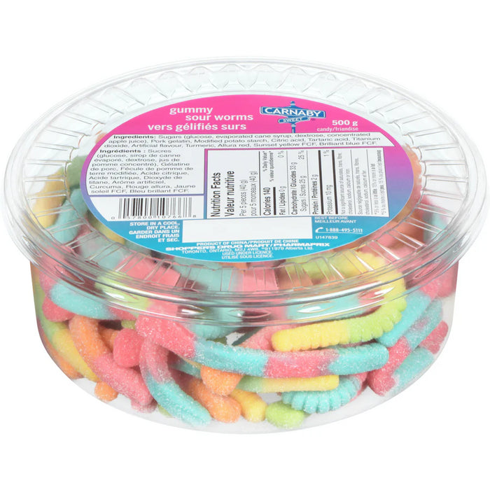 Carnaby Sweet Gummy Sour Worms, 500g/17.5oz Tub