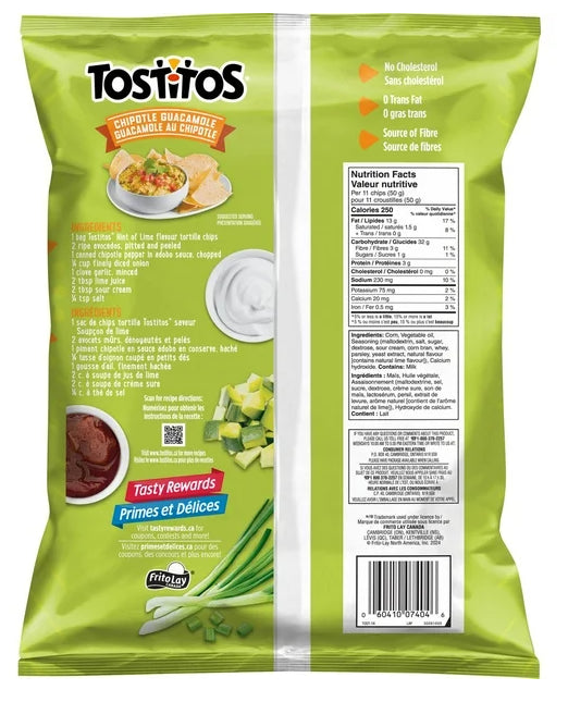 Tostitos Hint of Lime Flavor Tortilla Chips, 245g