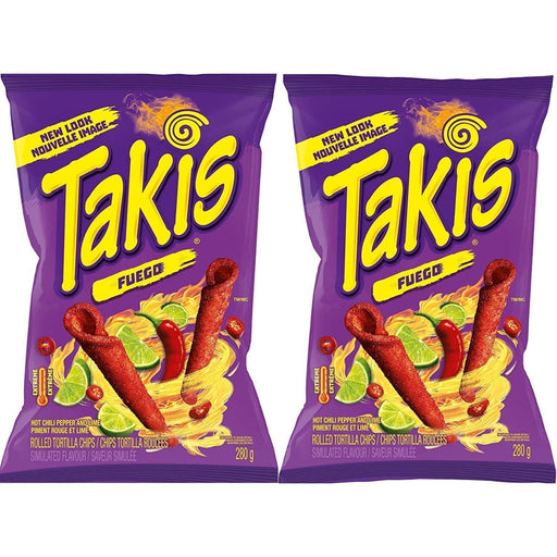 Takis Fuego Spicy Chili Pepper and Lime Rolled Tortilla Chips, 280g Each 2 Bags - CanadaGrocery