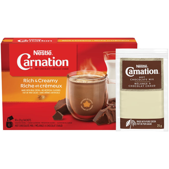 Nestle Carnation Hot Chocolate Rich and Creamy 10 x 25g Sachets, 250g Box