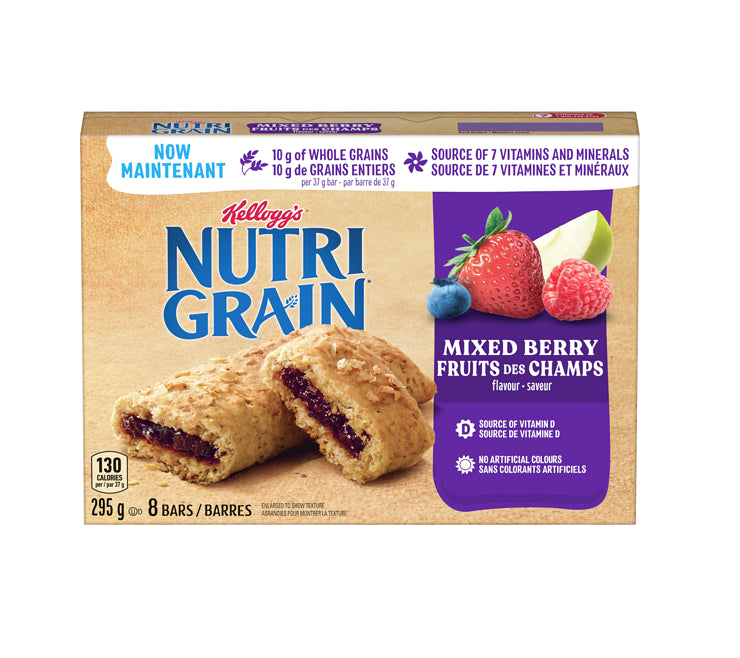 Kellogg's Nutri Grain Cereal Bars Mixed Berry, 8 Bars, 295g/10.4 oz