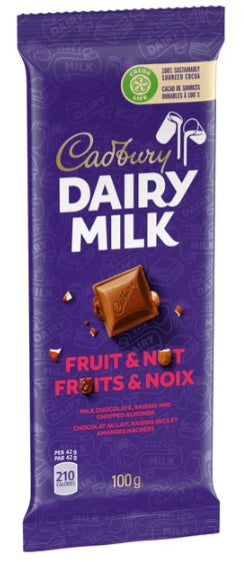 Cadbury Dairy Milk Fruit & Nut Chocolate Bars, 100g