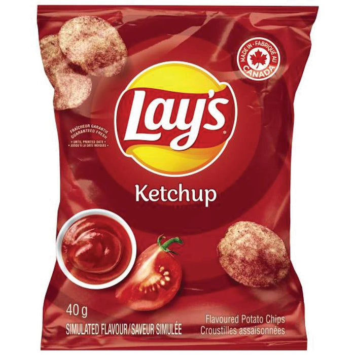 Lays Ketchup Potato Chips 40g Vending Machine Bags 6 Pack {Canadian Product}