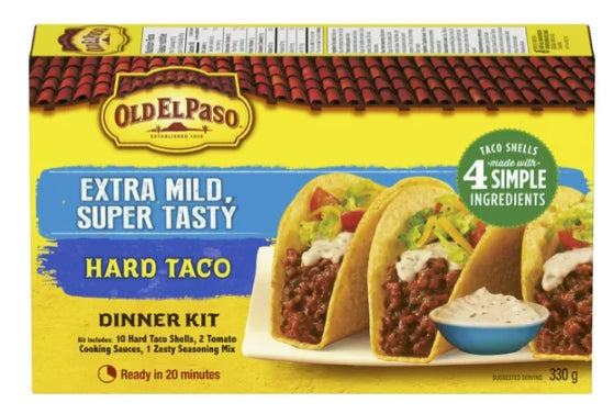 Old El Paso Extra Mild, Super Tasty Hard Taco Dinner Kit, 330g