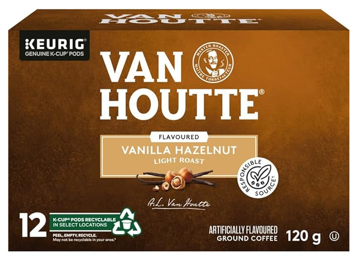 12 Pack Single Serve Van Houtte Vanilla Hazelnut Light Roast Coffee K-Cup Pods - CanadaGrocery