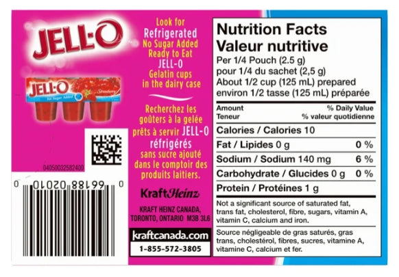 Jell-O Raspberry Jelly Powder Light, Gelatin Mix, 10g