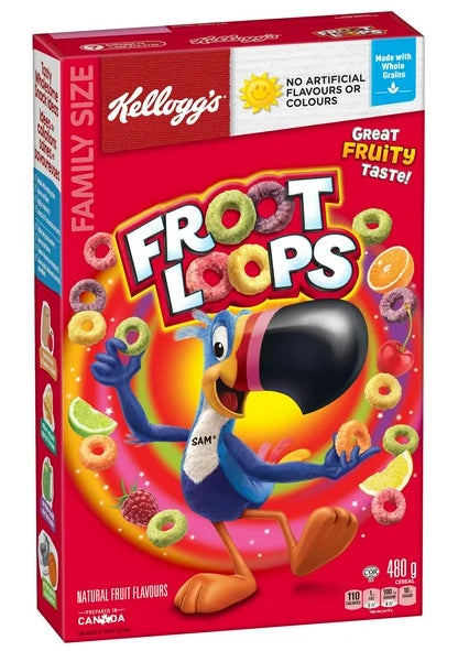 Kellogg's Canadian Froot Loops Breakfast Cereal, Family Size, 480g