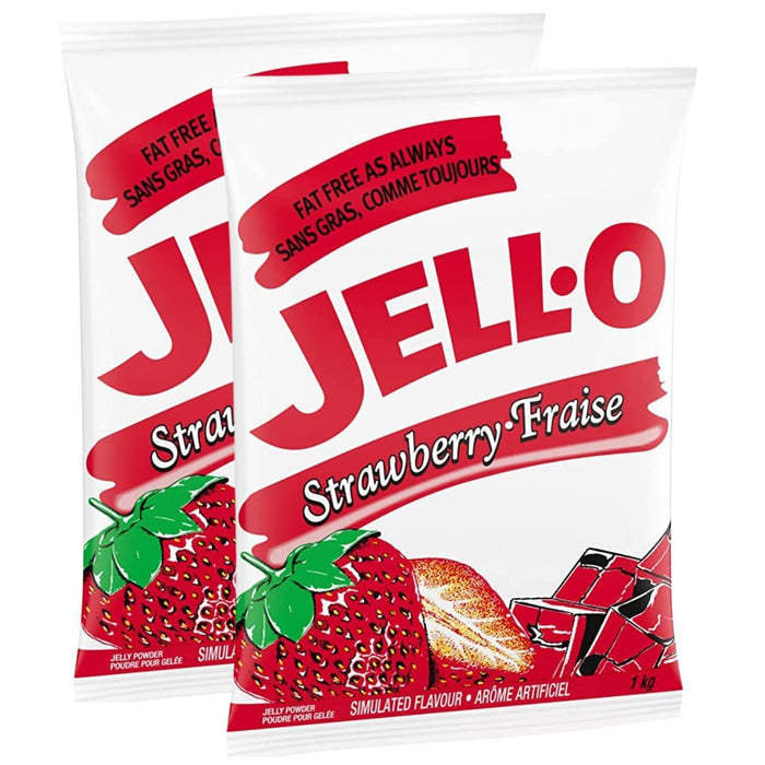 Jell-O Strawberry Jelly Powder Gelatin Mix, 1kg/2.2lbs Each 2 Bags