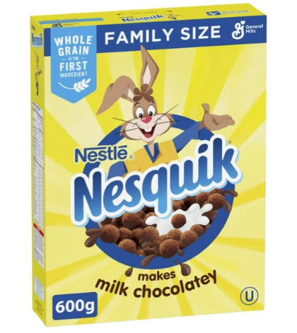 Nesquik Chocolate Breakfast Cereal, Family Size, Whole Grains, 600g