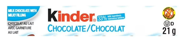 Kinder Milk Chocolate Candy Bar, 21g