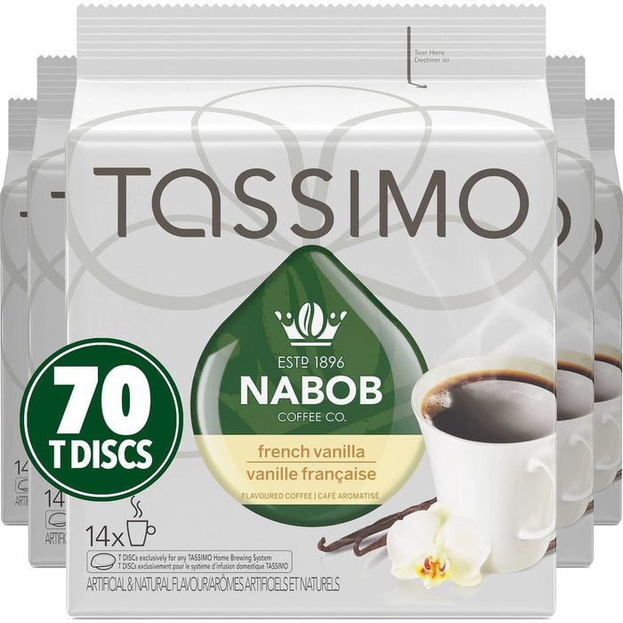 Tassimo Nabob Coffee French Vanilla, 70 T-Discs (5 Boxes of 14 T-Discs)