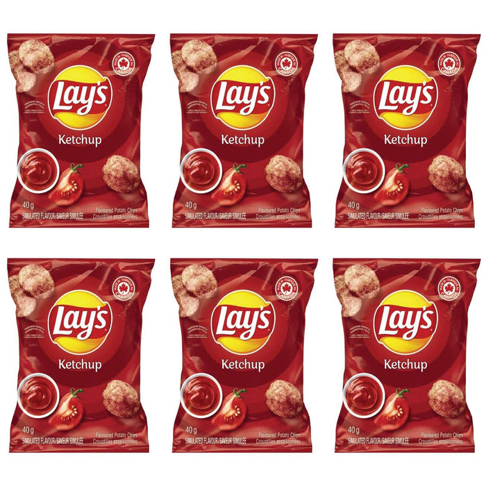 Lays Ketchup Potato Chips 40g Vending Machine Bags 6 Pack {Canadian Product}