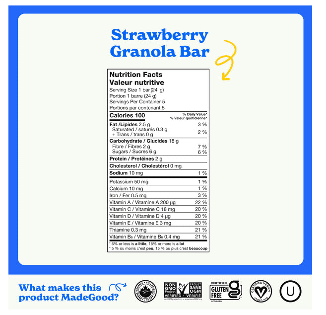 MadeGood Strawberry Granola Bars, 5 x 24g