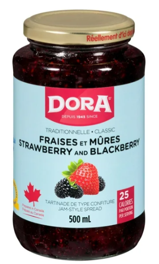 Dora Strawberry and Blackberry Light Jam Spread with Pectin, 500mL