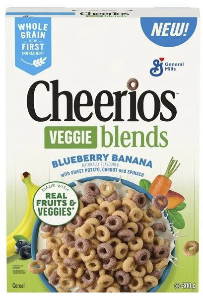 Cheerios Veggie Blends Blueberry Banana Cereal, Whole Grains, 300g