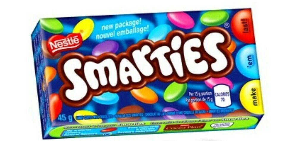 Nestle Smarties Chocolate Candy Bar 45g Each 12 Boxes