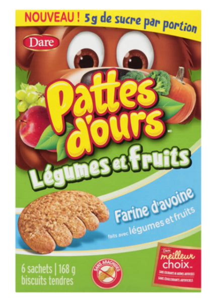 Dare Bear Paws Cookies Veggies & Fruit Oatmeal 6 Packs 168g