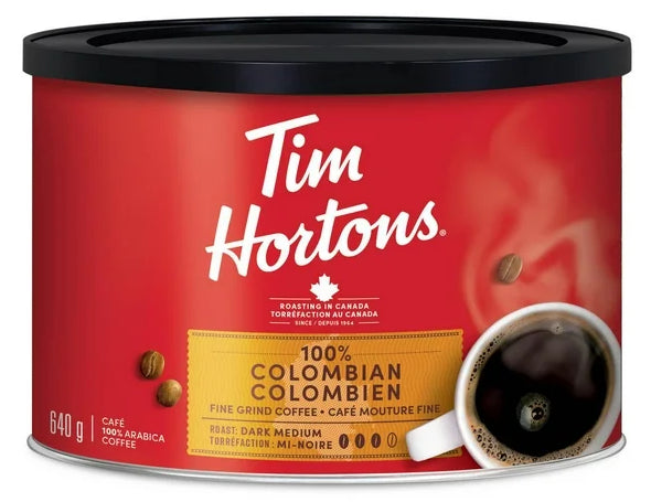 Tim Hortons 100% Colombian Dark Medium Roast Fine Grind Coffee, 640g