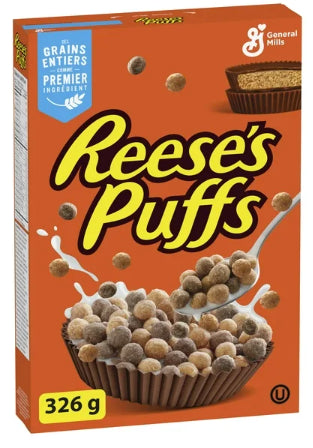 Reese's Puffs Breakfast Cereal, Peanut Butter Chocolate, Whole Grains, 326g