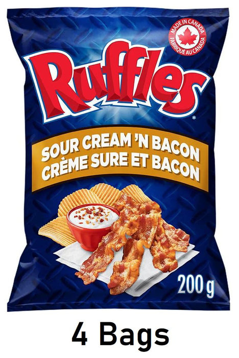 Ruffles Sour Cream 'N Bacon Potato Chips 200g Each 4 Large Bags