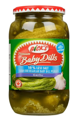 Bick's 50% Less Salt Garlic Baby Dills Pickles, 1L