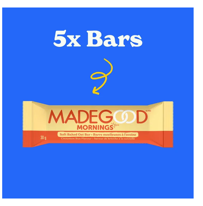 MadeGood Mornings Cinnamon Bun Soft Baked Oat Bars, 5 x 30g