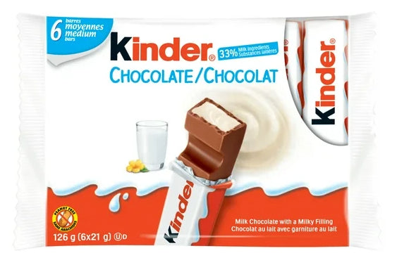 Kinder Milk Chocolate Candy bars with a Milky Filling, 6ct, 126g