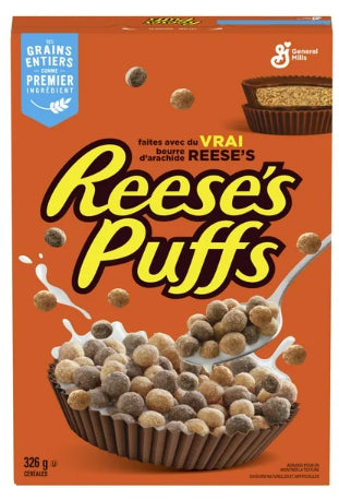 Reese's Puffs Breakfast Cereal, Peanut Butter Chocolate, Whole Grains, 326g