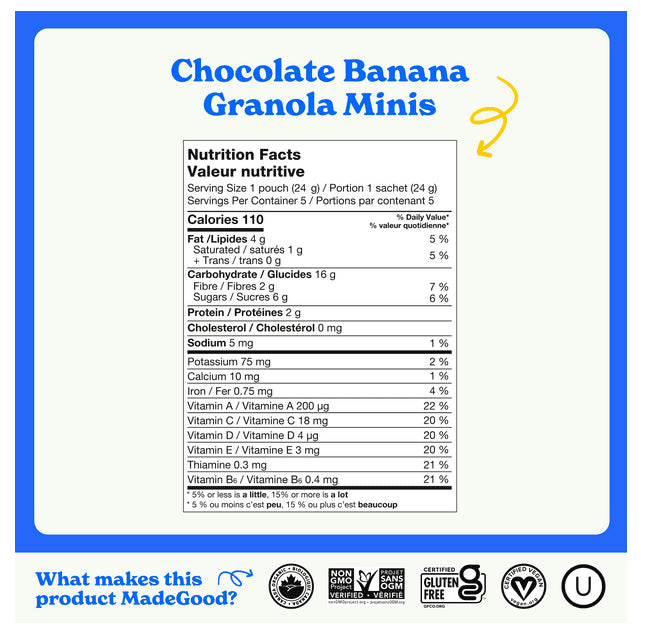 MadeGood Chocolate Banana Granola Minis, 5 x 24g