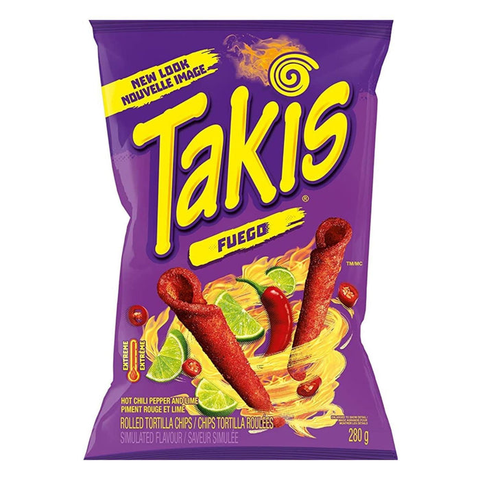 Takis Fuego Spicy Chili Pepper and Lime Rolled Tortilla Chips, 280g Each 4 Bags