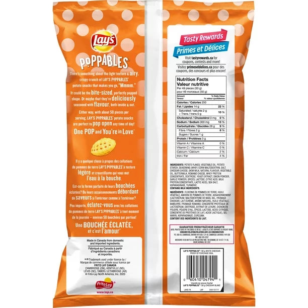 Lay's Poppables White Cheddar Poppable Crispy Potato Bites 130g Each 6 Bags