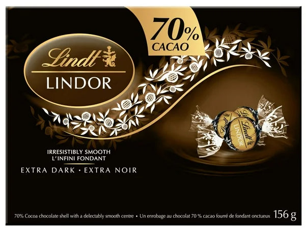 Lindt LINDOR 70% Cacao Extra Dark Chocolate Truffles, 156g Box