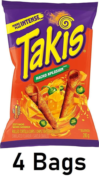 Takis Zesty Nacho Cheese Rolled Tortilla Chips 280g/9.8oz Each 4 Bags