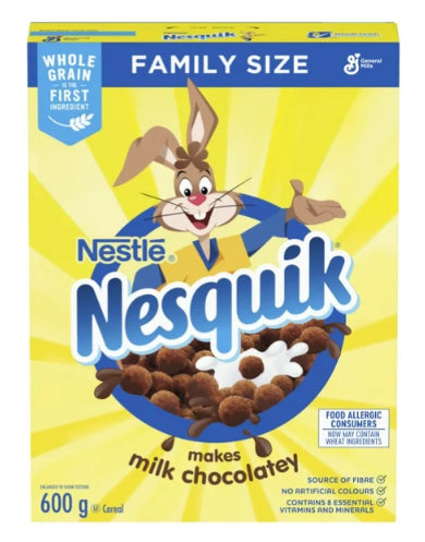 Nesquik Chocolate Breakfast Cereal, Family Size, Whole Grains, 600g