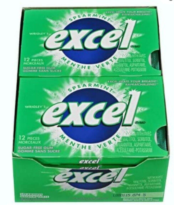 Excel Sugar-Free Gum Spearmint 12 pack 12 pieces Per Pack From Canada