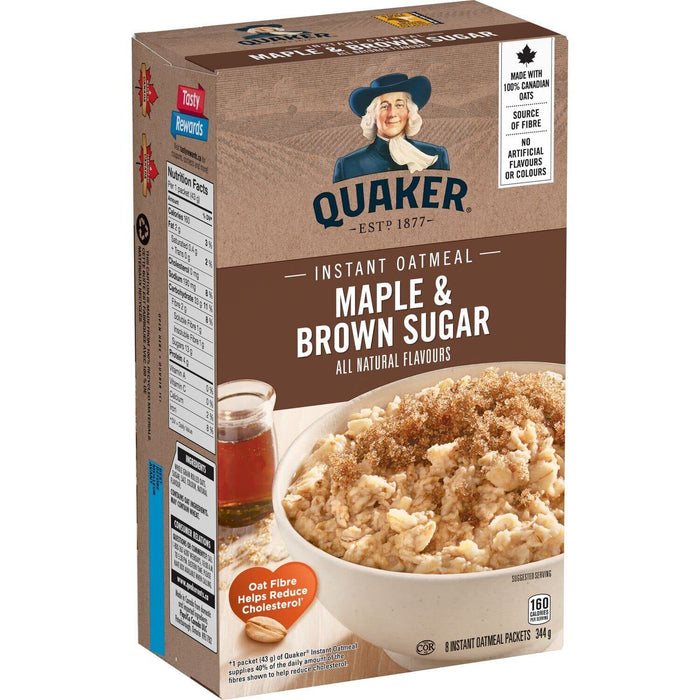 Quaker Instant Oats Maple and Brown Sugar Oatmeal, 8ct 12oz Imported from Canada - CanadaGrocery