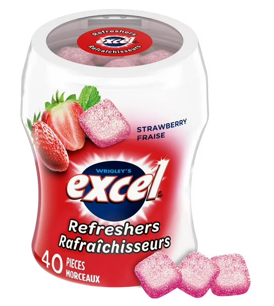 EXCEL, Refreshers, Strawberry Flavored Sugar Free Chewing Gum, 40 Pieces, 1 Bottle, 80g