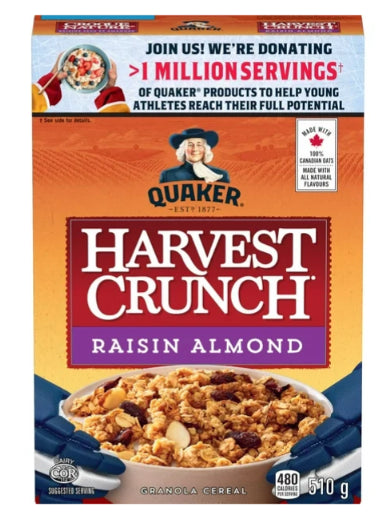 Quaker Harvest Crunch Raisin & Almond Granola Cereal, 510g