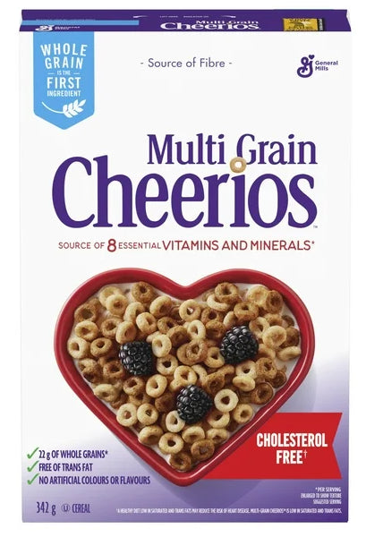 Canadian Multi Grain Cheerios Breakfast Cereal, Whole Grains, 342g