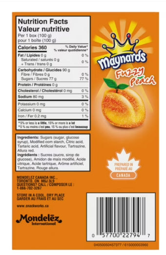 Maynards, Fuzzy Peach, Gummy Candy, Candy Box, 100g