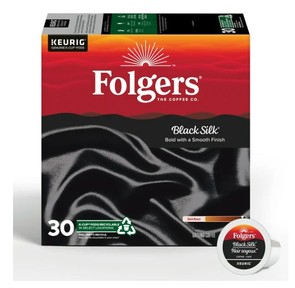 Folgers Black Silk Dark Roast K-Cup Coffee Pods, 30 Count, 240g