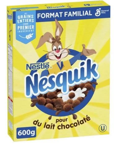 Nesquik Chocolate Breakfast Cereal, Family Size, Whole Grains, 600g