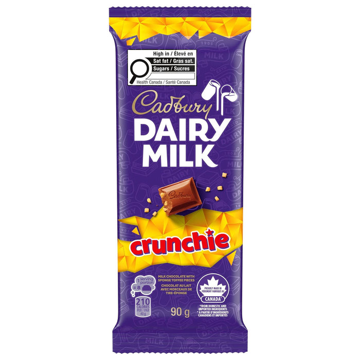 Cadbury Dairy Milk Crunchie Milk Chocolate Bar with Sponge Toffee Pieces, 90g