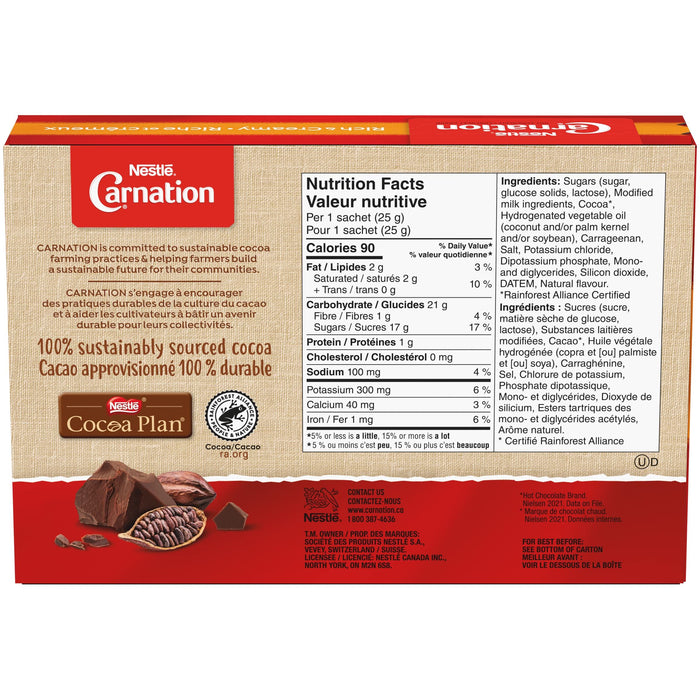 Nestle Carnation Hot Chocolate Rich and Creamy 10 x 25g Sachets, 250g Box