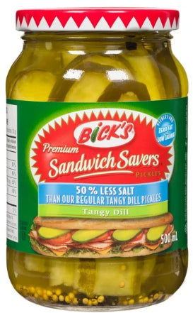 Bick's 50% Less Salt Sandwich Savers Pickles, 500mL