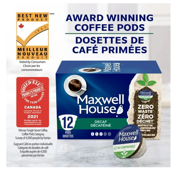 Maxwell House, Decaf Coffee 100% Compostable Pods, 12 pods, 117g