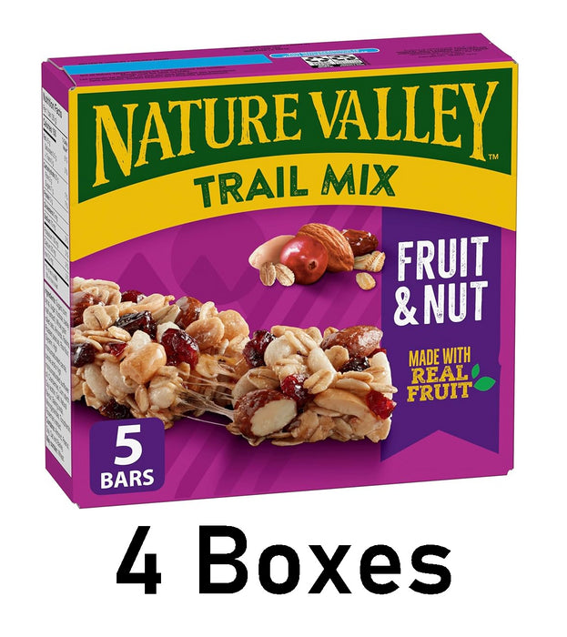 Nature Valley Fruit and Nut Trail Mix Chewy Granola Bars, 5 Count Each 4 Boxes