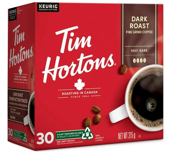 Tim Hortons Dark Roast Coffee, Keurig K-Cups, 30ct, 315g