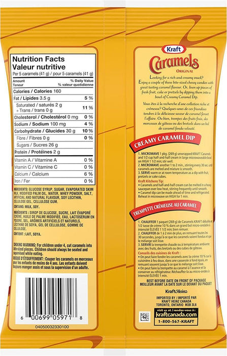 Kraft Original Caramels Chewy Candy 269g/9.5oz Bag