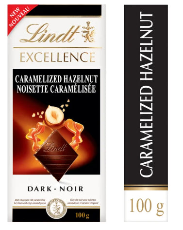 Lindt EXCELLENCE Caramelized Hazelnut Dark Chocolate Bar, 100g